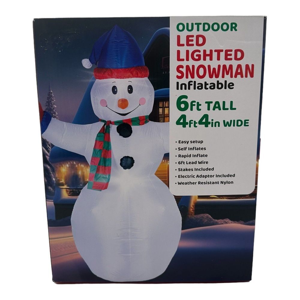 6 FT Christmas Inflatable Snowman with Blue Santa Hat LED Lighted NEW